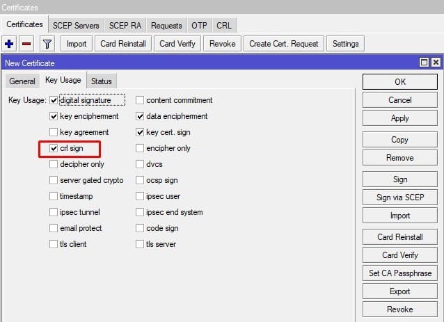 Настройка SSTP в MikroTik, указать возможность подписи данным сертификатом других сертификатов